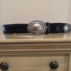 Vintage Brighton Black Braided Cowboy Belt with Silver Accents